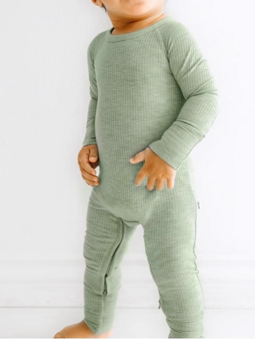 Little Sleepies Heather Sage Ribbed Crescent Zippy size 12-18